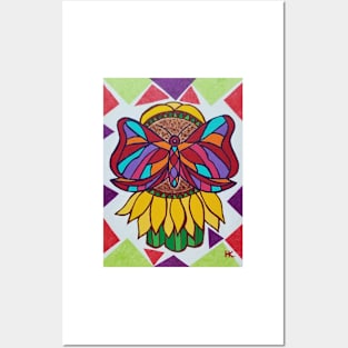 Butterfly on Sunflower Hamsa by Harriette Knight Posters and Art